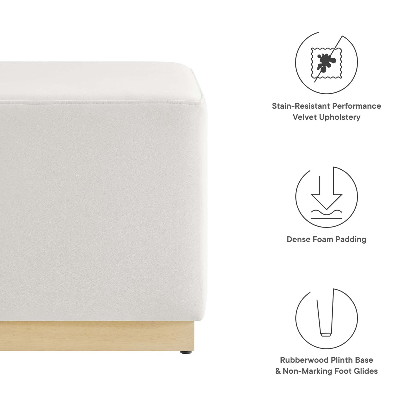 Modway - Tilden 17" Square Performance Velvet Upholstered Ottoman by Modway  Living Room Sofas and Armchairs White - EEI-6640-ALA-NAT