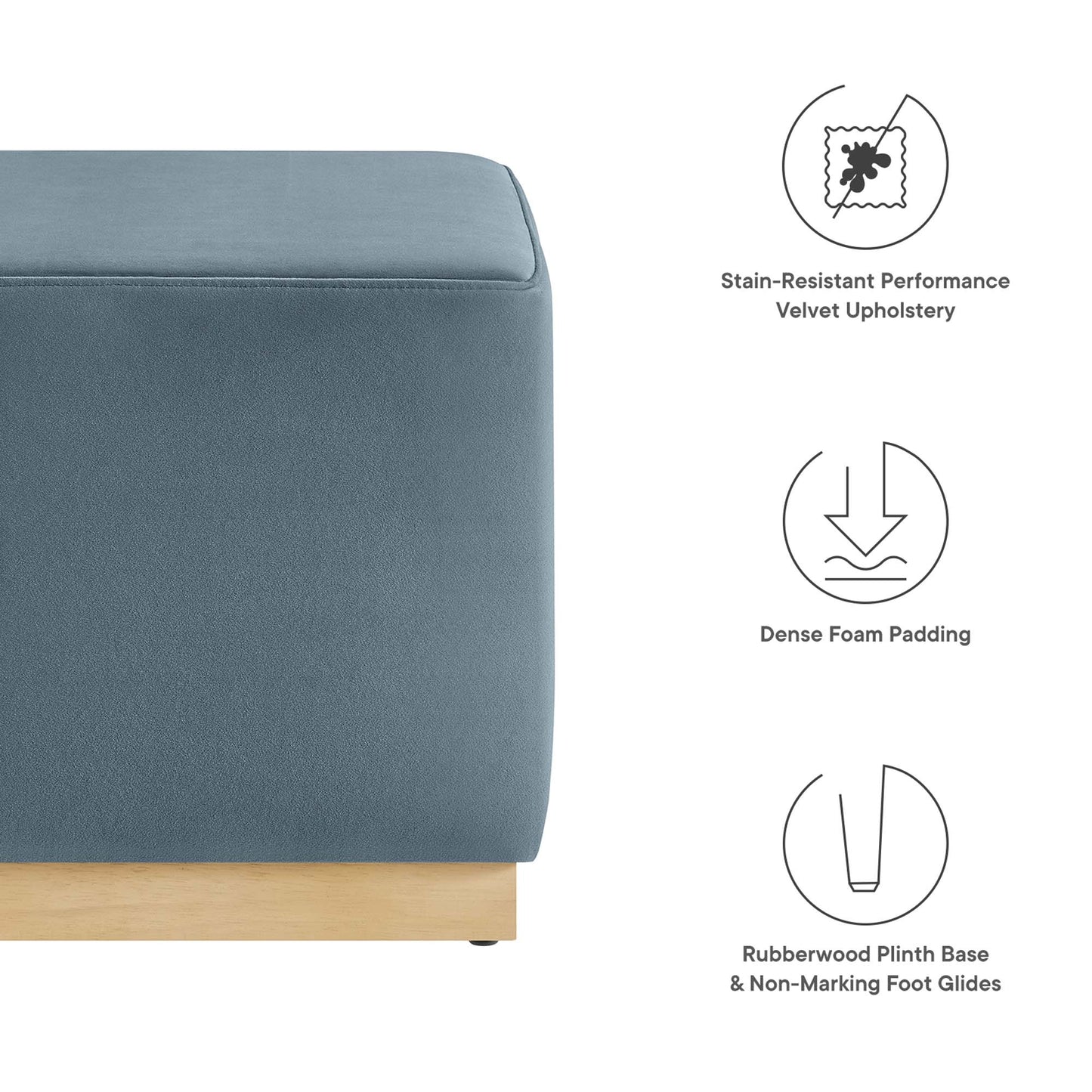 Modway - Tilden 17" Square Performance Velvet Upholstered Ottoman by Modway  Living Room Sofas and Armchairs Blue - EEI-6640-CAB-NAT