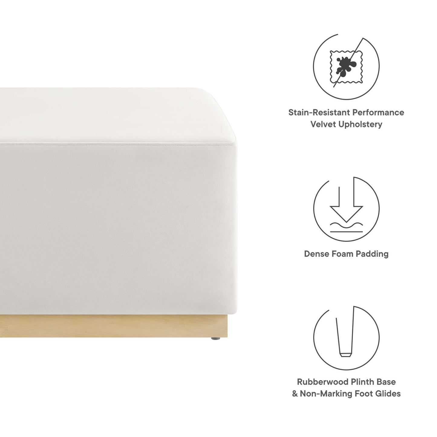 Modway - Tilden Large 28" Square Performance Velvet Upholstered Ottoman by Modway  Living Room Sofas and Armchairs White - EEI-6643-ALA-NAT