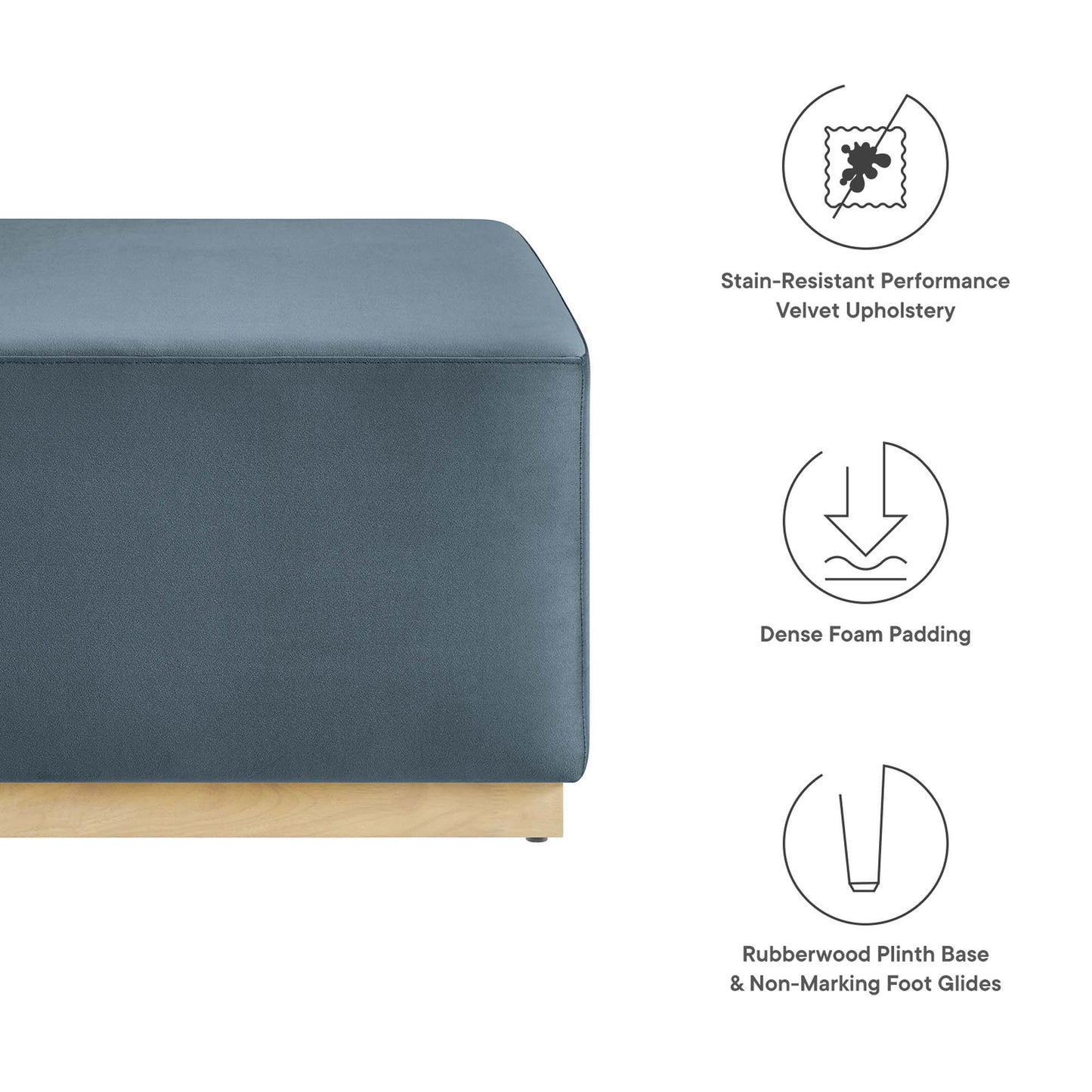 Modway - Tilden Large 28" Square Performance Velvet Upholstered Ottoman by Modway  Living Room Sofas and Armchairs Blue - EEI-6643-CAB-NAT