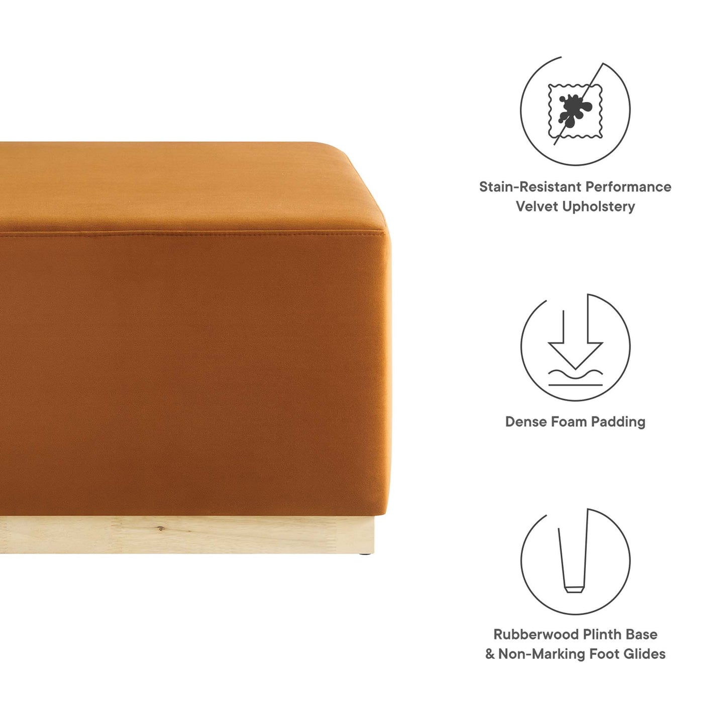 Modway - Tilden Large 28" Square Performance Velvet Upholstered Ottoman by Modway  Living Room Sofas and Armchairs Red - EEI-6643-RUS-NAT