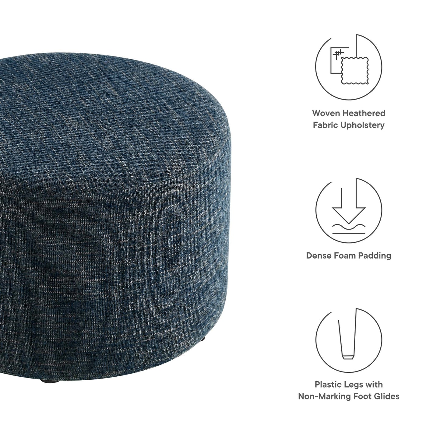 Modway - Callum Large 23" Round Woven Heathered Fabric Upholstered Ottoman by Modway  Living Room Sofas and Armchairs Blue - EEI-6645-HEA