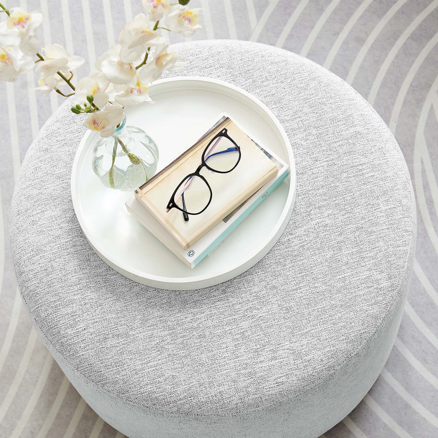 Modway - Callum Large 23" Round Woven Heathered Fabric Upholstered Ottoman by Modway  Living Room Sofas and Armchairs Gray - EEI-6645-HLG