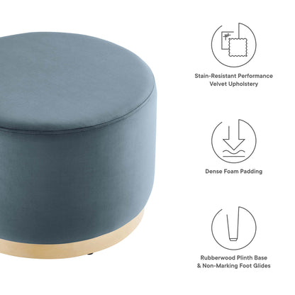 Modway - Tilden Large 23" Round Performance Velvet Upholstered Ottoman by Modway  Living Room Sofas and Armchairs Blue - EEI-6646-CAB-NAT