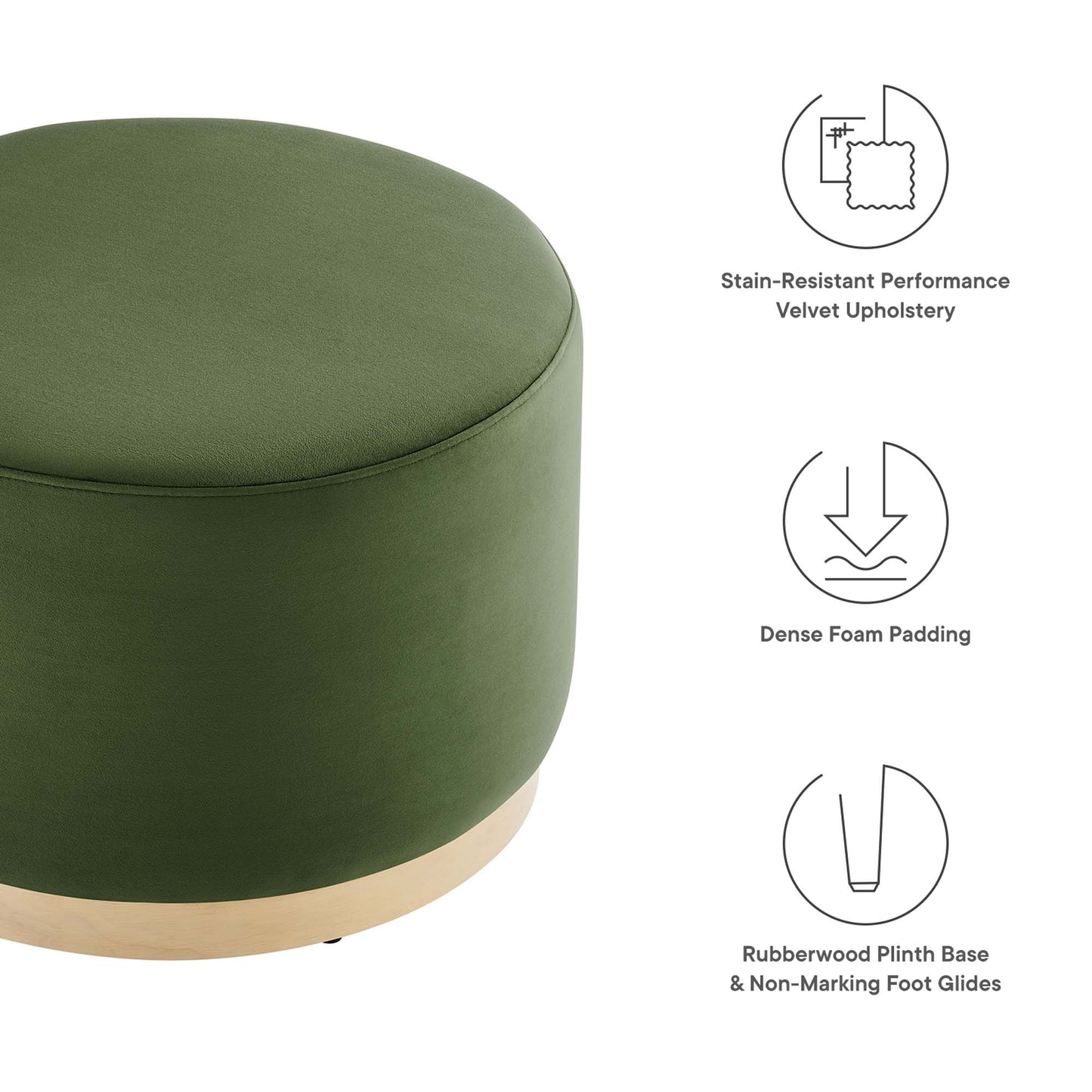Modway - Tilden Large 23" Round Performance Velvet Upholstered Ottoman by Modway  Living Room Sofas and Armchairs Green - EEI-6646-MOG-NAT