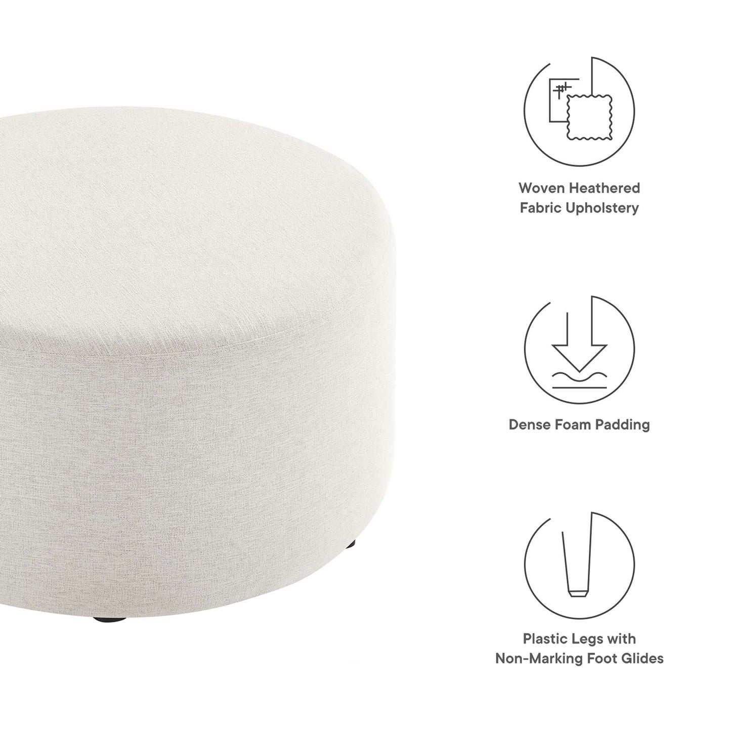 Modway - Callum Large 29" Round Woven Heathered Fabric Upholstered Ottoman by Modway  Living Room Sofas and Armchairs White - EEI-6647-HEI