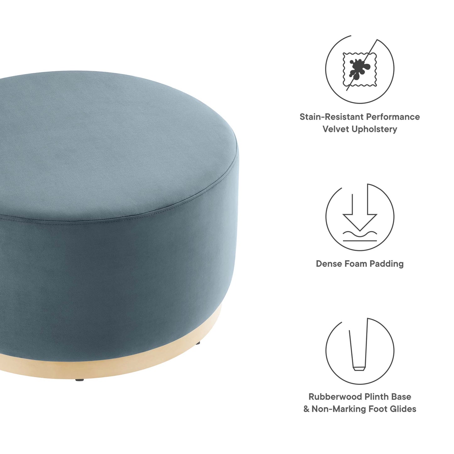 Modway - Tilden Large 29" Round Performance Velvet Upholstered Ottoman by Modway  Living Room Sofas and Armchairs Blue - EEI-6648-CAB-NAT