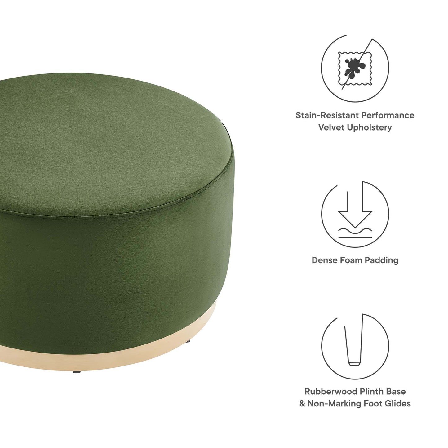 Modway - Tilden Large 29" Round Performance Velvet Upholstered Ottoman by Modway  Living Room Sofas and Armchairs Green - EEI-6648-MOG-NAT