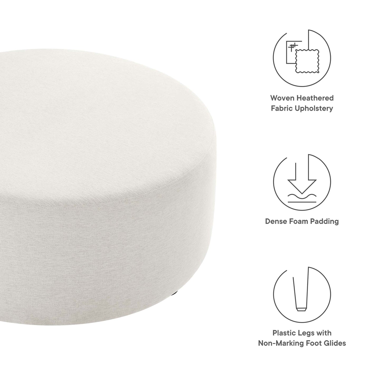 Modway - Callum Large 38" Round Woven Heathered Fabric Upholstered Ottoman by Modway  Living Room Sofas and Armchairs White - EEI-6649-HEI