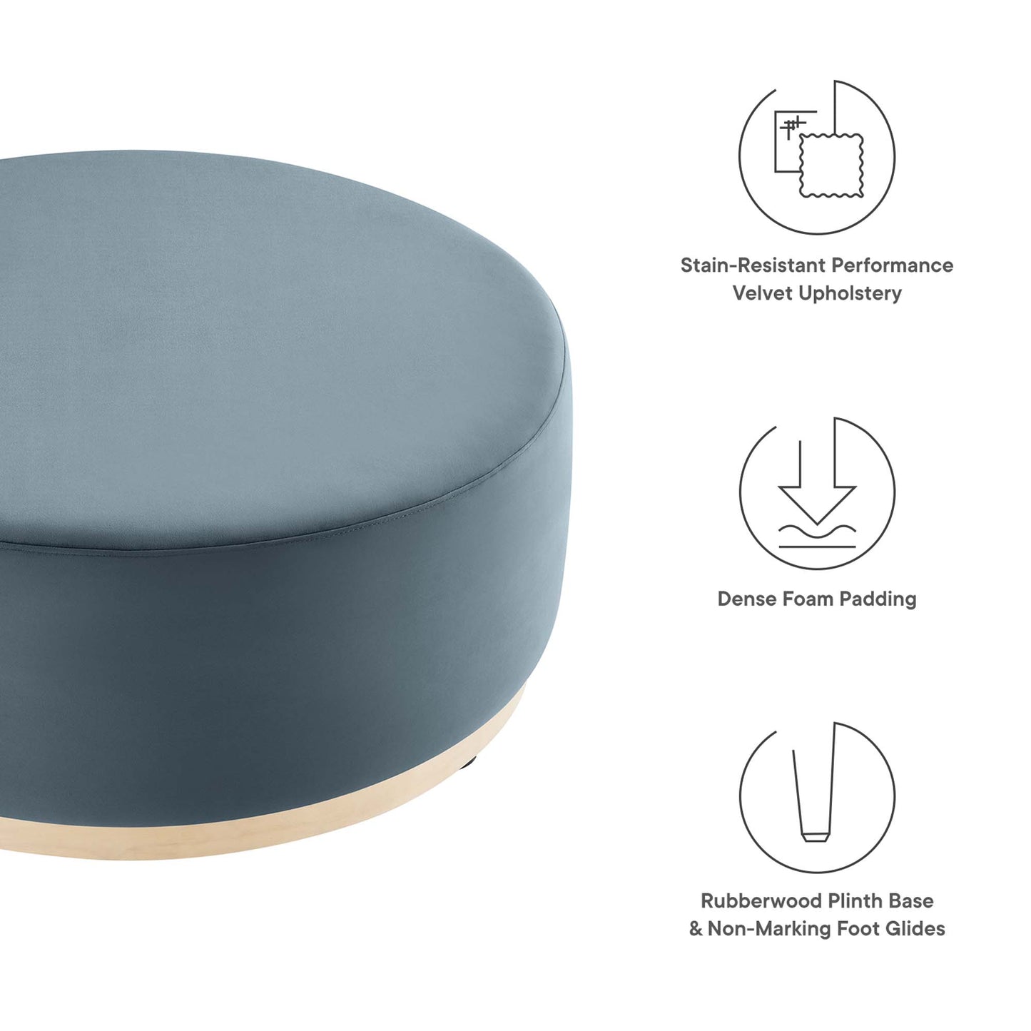 Modway - Tilden Large 38" Round Performance Velvet Upholstered Ottoman by Modway  Living Room Sofas and Armchairs Blue - EEI-6650-CAB-NAT