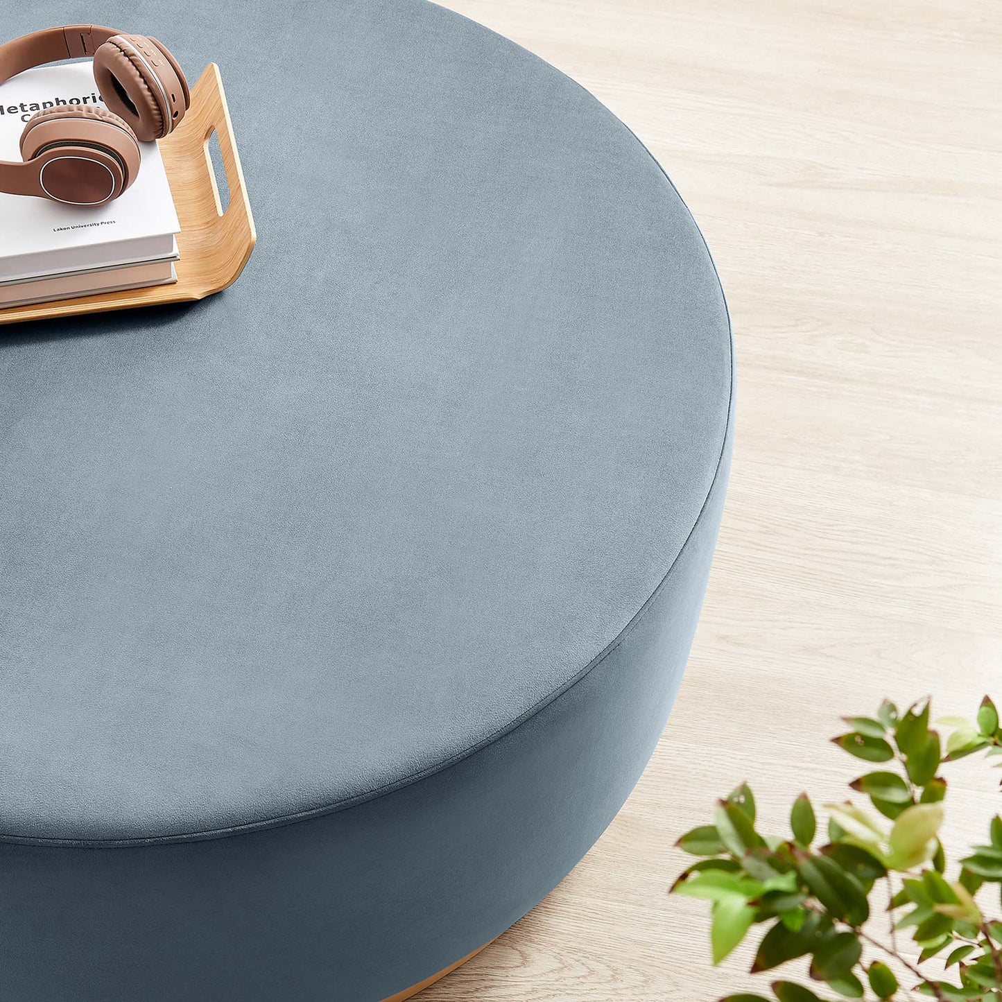 Modway - Tilden Large 38" Round Performance Velvet Upholstered Ottoman by Modway  Living Room Sofas and Armchairs Blue - EEI-6650-CAB-NAT