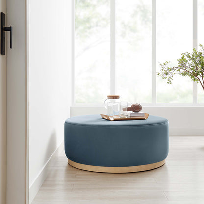 Modway - Tilden Large 38" Round Performance Velvet Upholstered Ottoman by Modway  Living Room Sofas and Armchairs Blue - EEI-6650-CAB-NAT