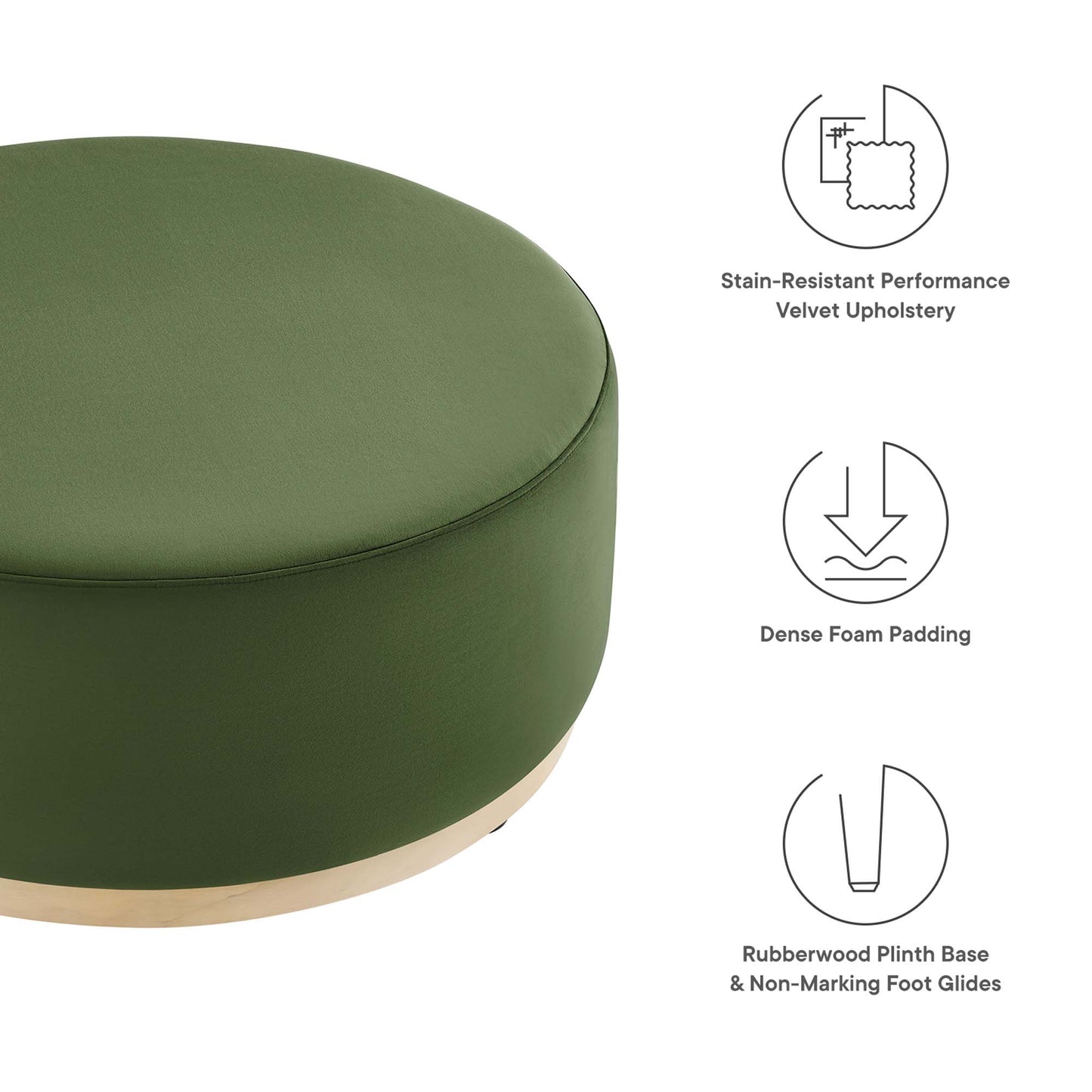 Modway - Tilden Large 38" Round Performance Velvet Upholstered Ottoman by Modway  Living Room Sofas and Armchairs Green - EEI-6650-MOG-NAT