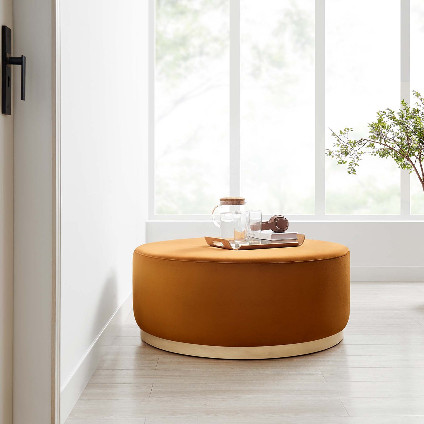 Modway - Tilden Large 38" Round Performance Velvet Upholstered Ottoman by Modway  Living Room Sofas and Armchairs Red - EEI-6650-RUS-NAT