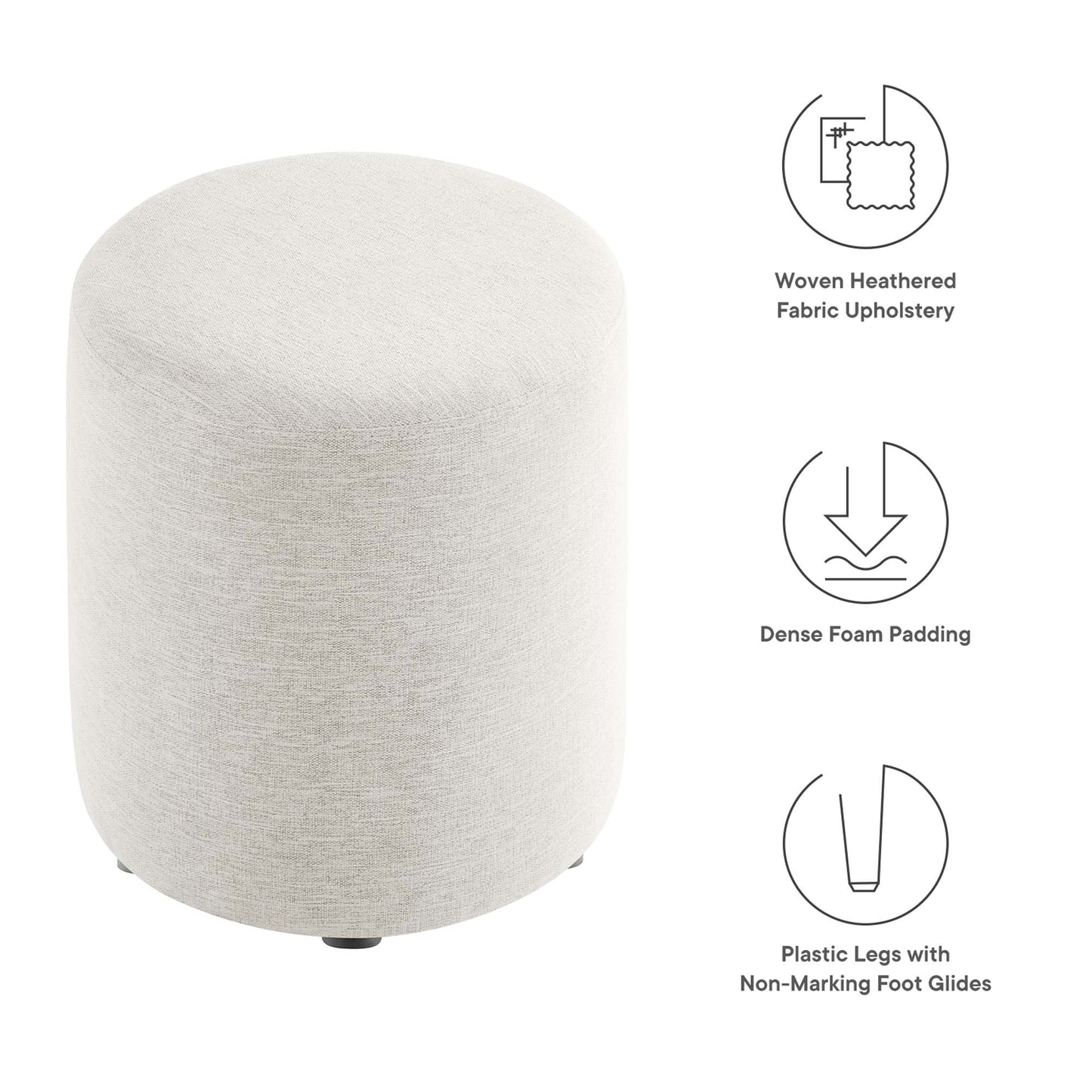 Modway - Callum 16" Round Woven Heathered Fabric Upholstered Ottoman by Modway  Living Room Sofas and Armchairs White - EEI-6651-HEI