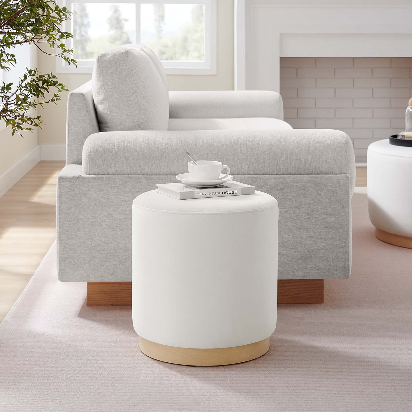 Modway - Tilden 16" Round Performance Velvet Upholstered Ottoman by Modway  Living Room Sofas and Armchairs White - EEI-6652-ALA-NAT