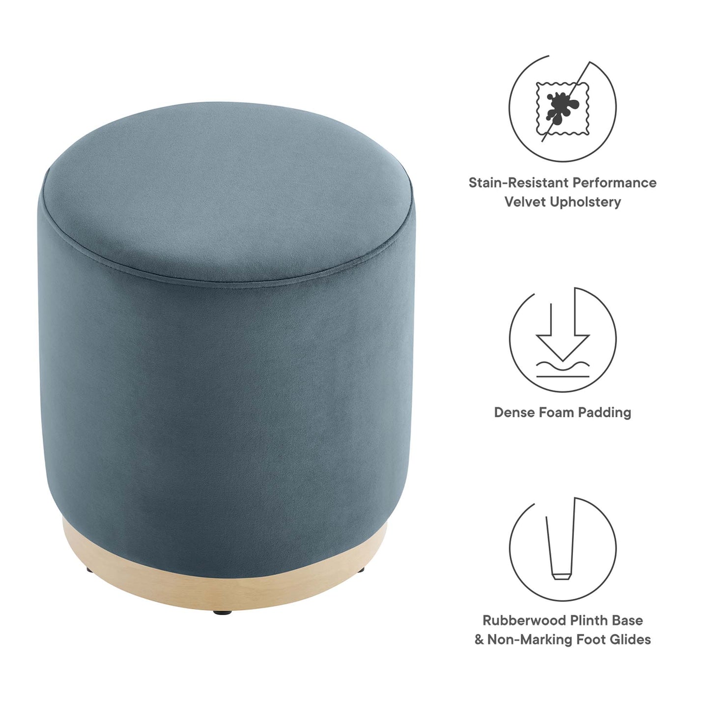 Modway - Tilden 16" Round Performance Velvet Upholstered Ottoman by Modway  Living Room Sofas and Armchairs Blue - EEI-6652-CAB-NAT