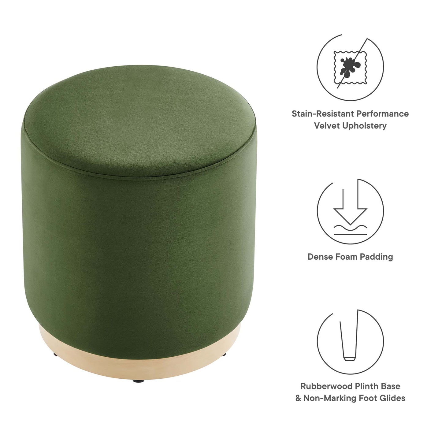Modway - Tilden 16" Round Performance Velvet Upholstered Ottoman by Modway  Living Room Sofas and Armchairs Green - EEI-6652-MOG-NAT