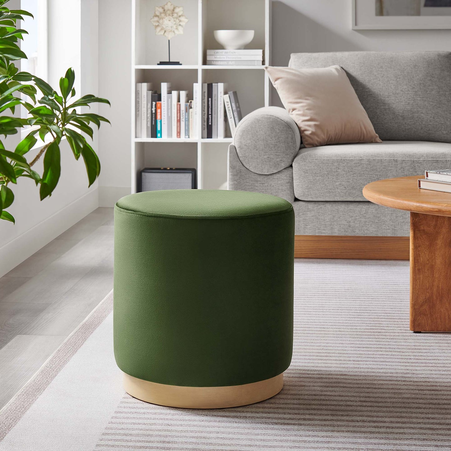 Modway - Tilden 16" Round Performance Velvet Upholstered Ottoman by Modway  Living Room Sofas and Armchairs Green - EEI-6652-MOG-NAT