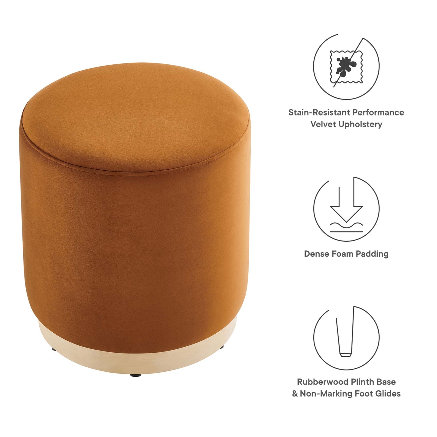 Modway - Tilden 16" Round Performance Velvet Upholstered Ottoman by Modway  Living Room Sofas and Armchairs Rust Natural- EEI-6652-RUS-NAT