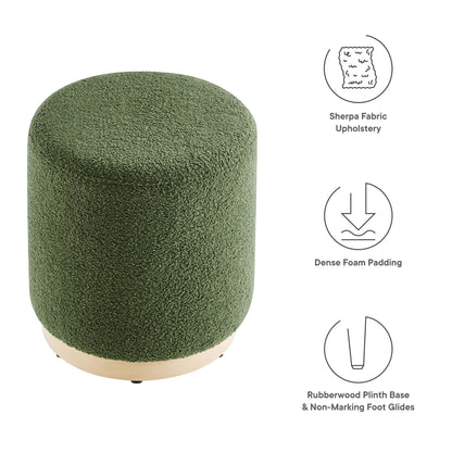 Modway - Tilden 16" Round Sherpa Upholstered Ottoman by Modway  Living Room Sofas and Armchairs Green - EEI-6653-MOG-NAT
