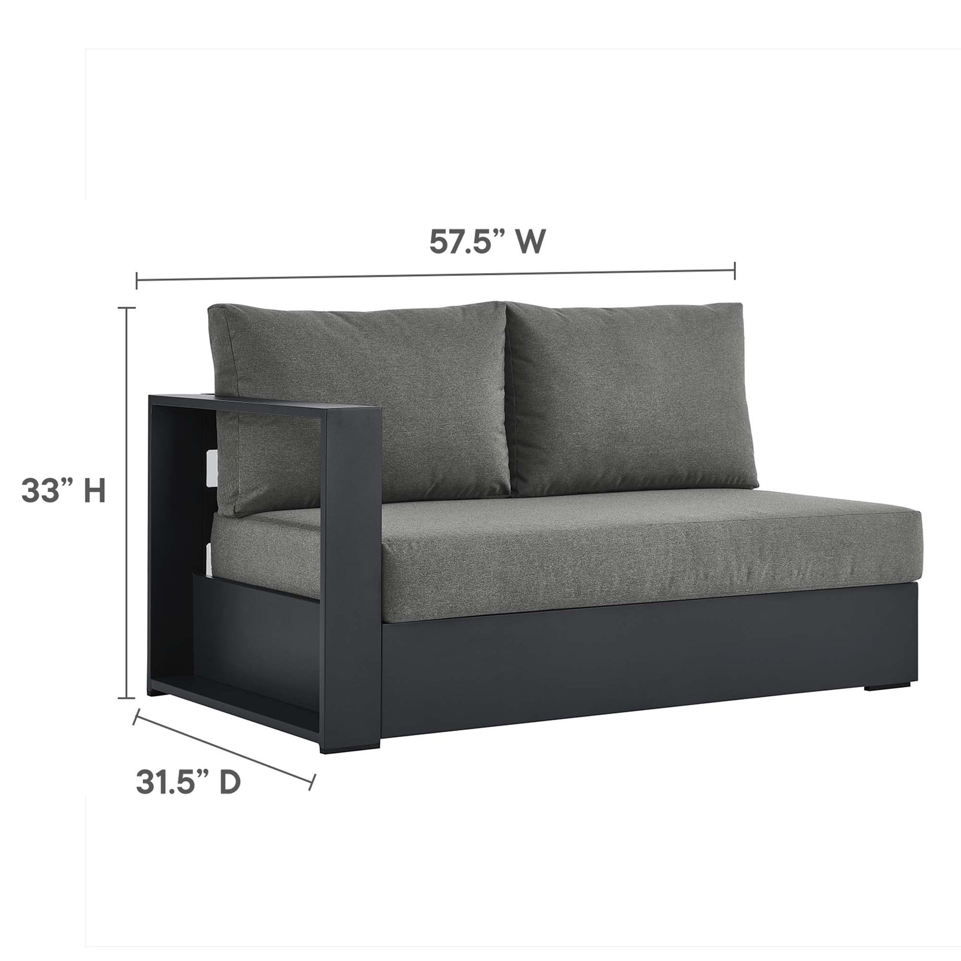 Brown cushions on a powder-coated aluminum outdoor 3-piece sectional sofa set.