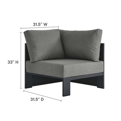 Grey outdoor 3-piece sectional sofa set with a powder-coated aluminum frame and cushions; modern patio seating.
