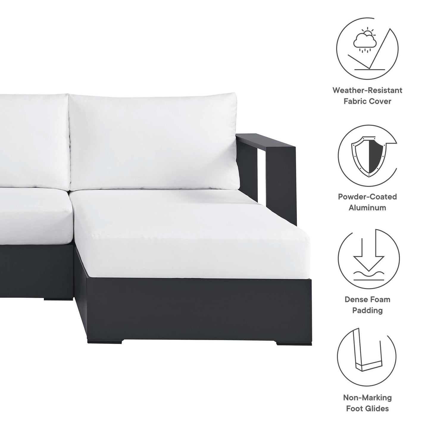 Modway - Tahoe 2-Piece Outdoor Patio Powder-Coated Aluminum Right-Facing Chaise Sectional Sofa Set by Modway  Outdoor Furniture Sofa Sectionals White - EEI-6669-GRY-WHI