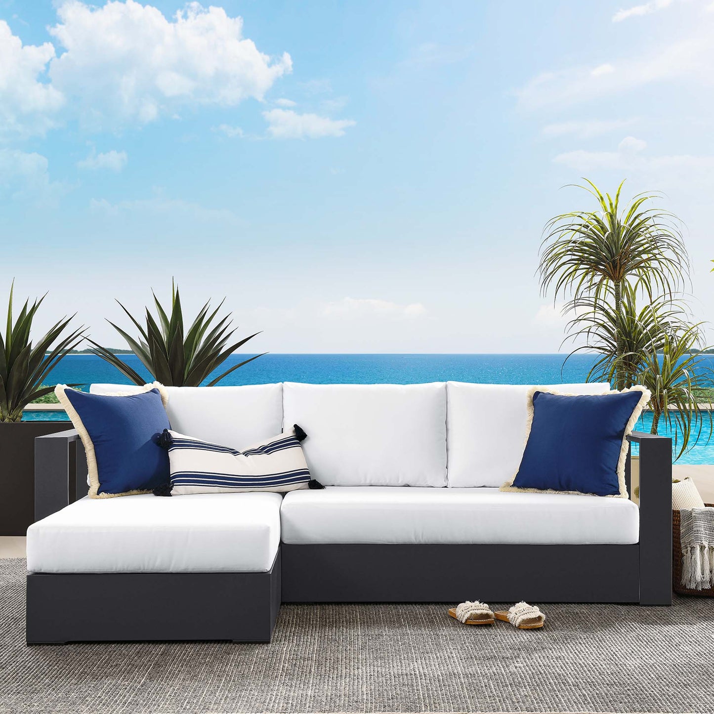 Modway - Tahoe 2-Piece Outdoor Patio Powder-Coated Aluminum Left-Facing Chaise Sectional Sofa Set by Modway  Outdoor Furniture Sofa Sectionals White - EEI-6670-GRY-WHI