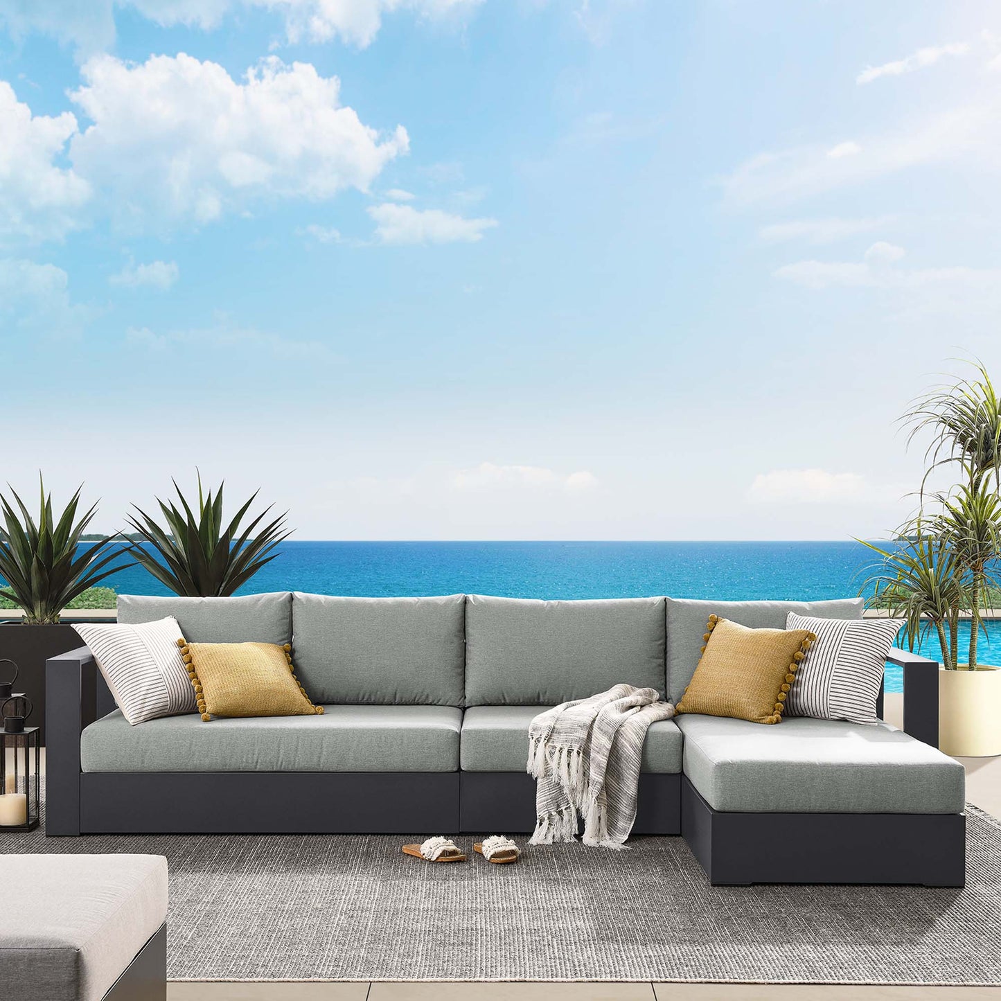 Modway - Tahoe 3-Piece Outdoor Patio Powder-Coated Aluminum Right-Facing Chaise Sectional Sofa Set by Modway  Outdoor Furniture Sofa Sectionals Gray - EEI-6671-GRY-GRY