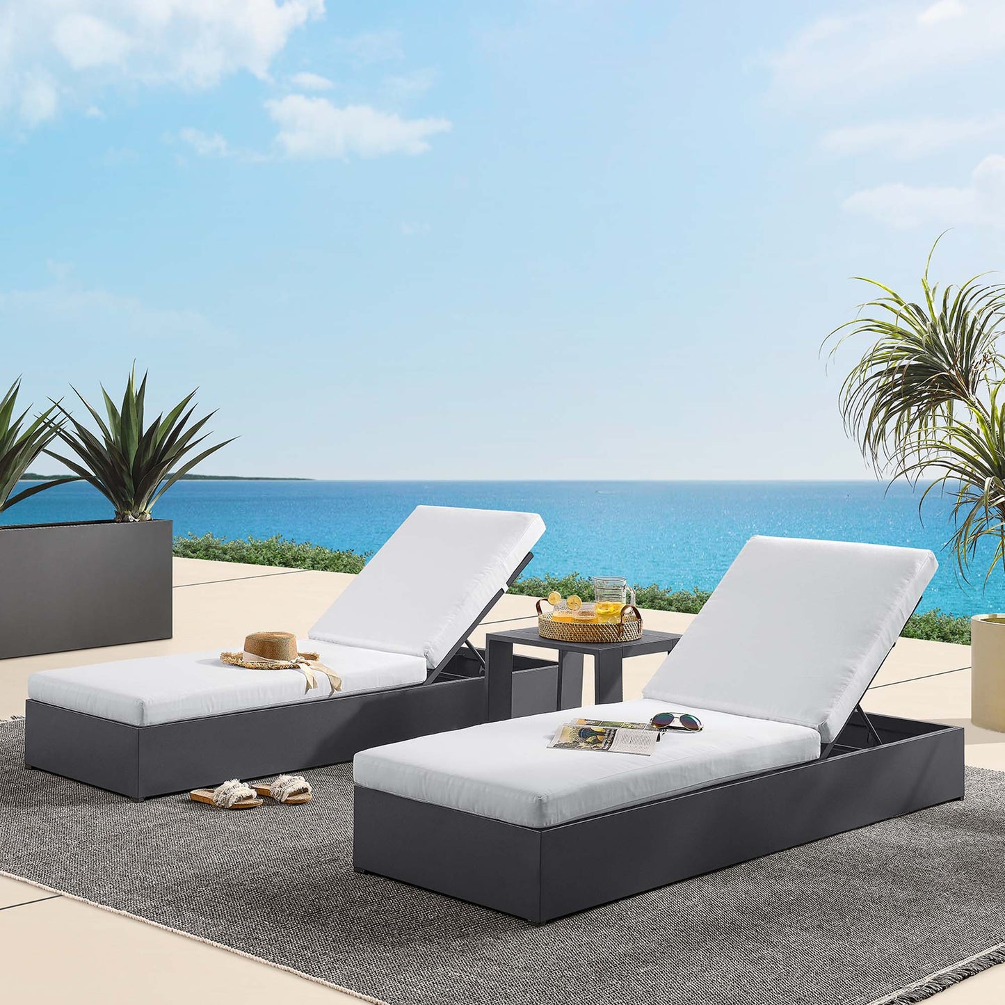 Modway - Tahoe 3-Piece Outdoor Patio Powder-Coated Aluminum Chaise Lounge Set by Modway  Outdoor Furniture Sofa Sectionals White - EEI-6673-GRY-WHI
