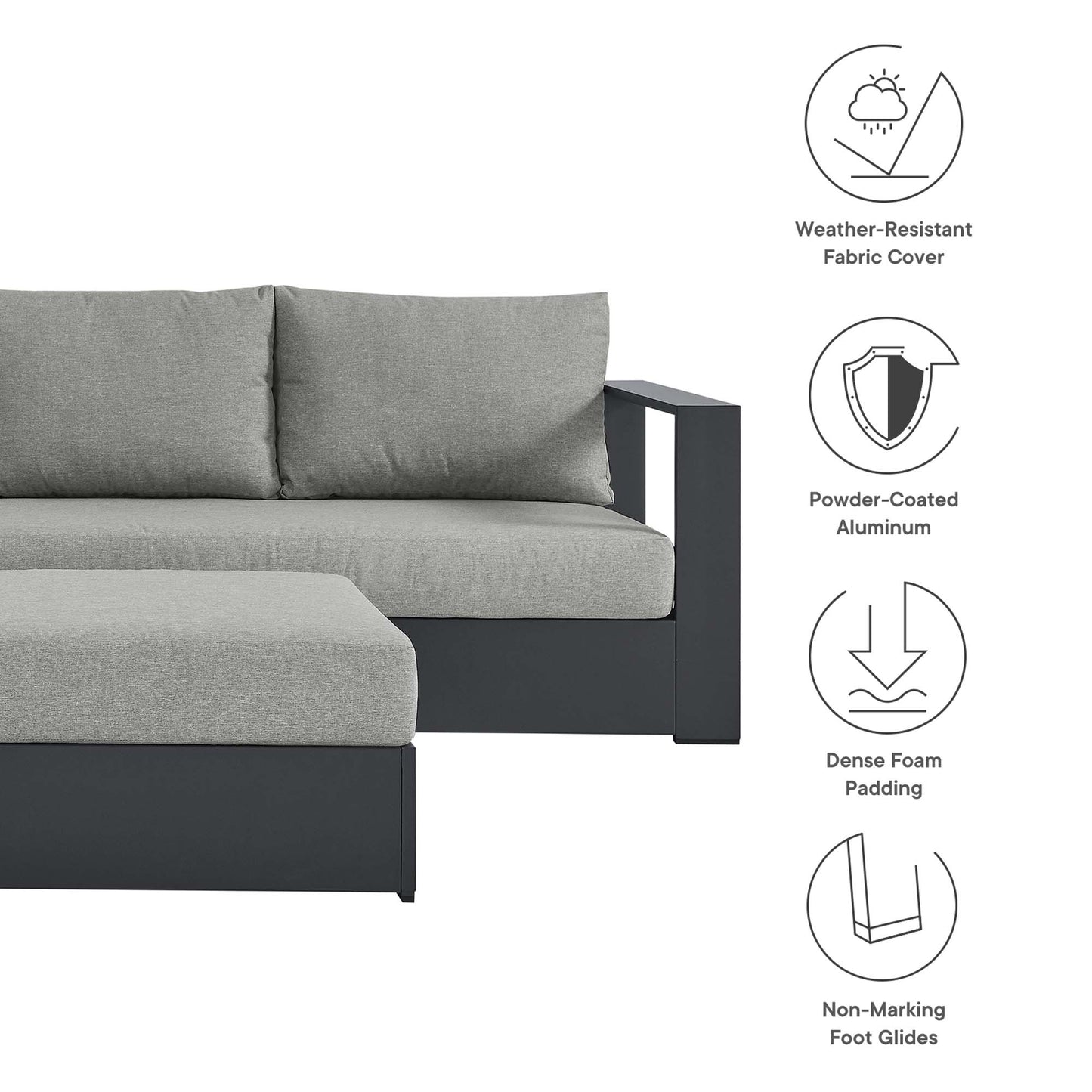 Modway - Tahoe 5-Piece Outdoor Patio Powder-Coated Aluminum Sectional Sofa Set by Modway  Outdoor Furniture Sofa Sectionals Gray - EEI-6674-GRY-GRY