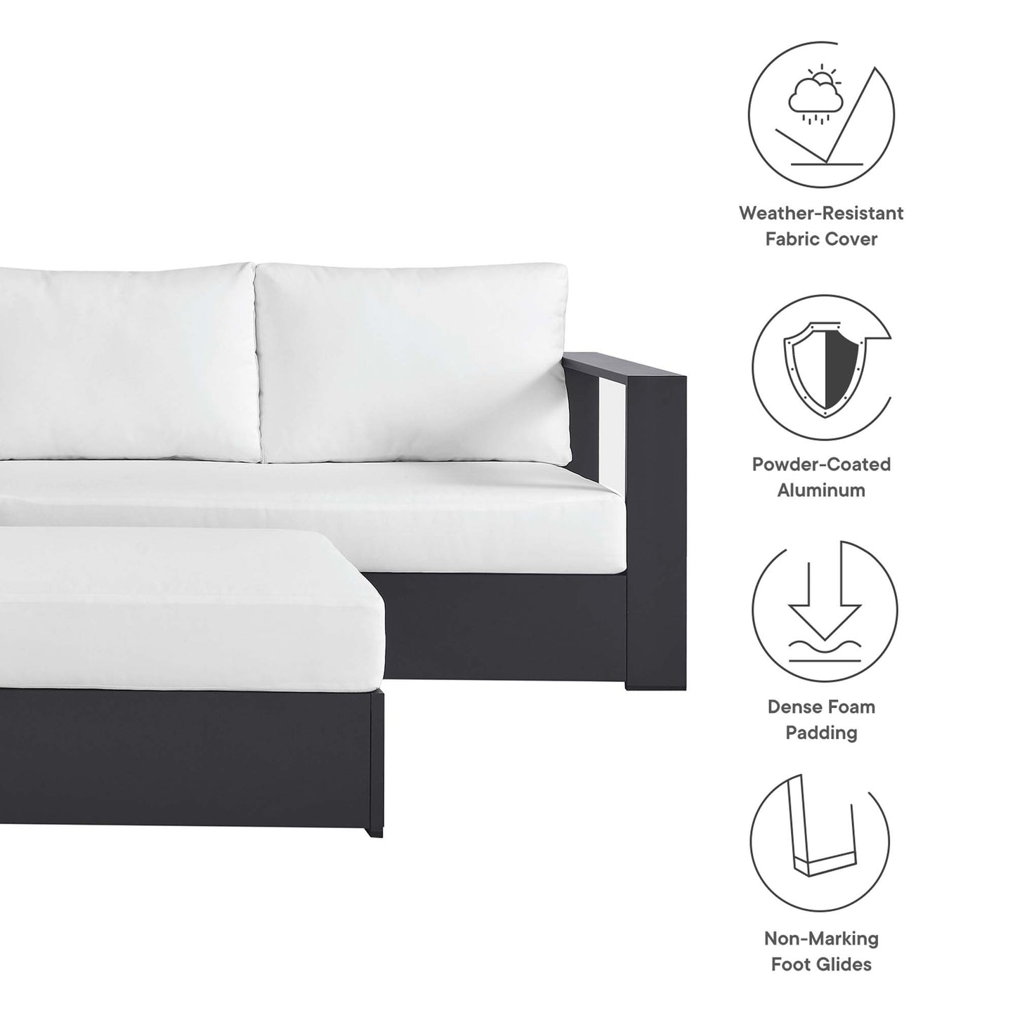 Modway - Tahoe 5-Piece Outdoor Patio Powder-Coated Aluminum Sectional Sofa Set by Modway  Outdoor Furniture Sofa Sectionals White - EEI-6674-GRY-WHI