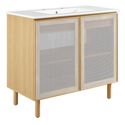 Modway - Calla 36" Perforated Metal Bathroom Vanity by Modway  Bathroom Vanities Brown - EEI-6678-WHI-OAK