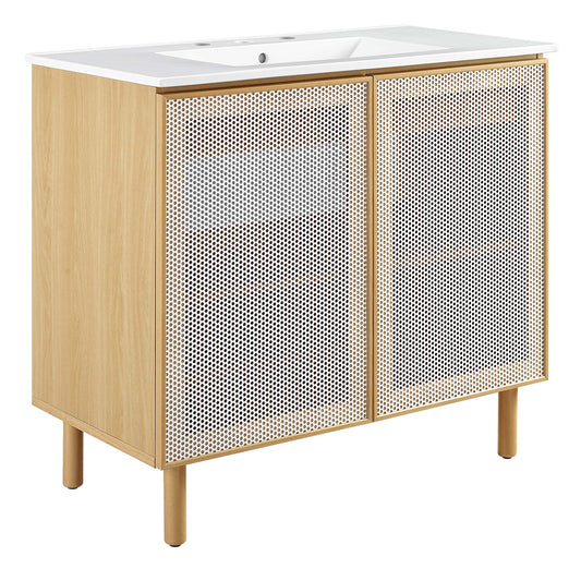Modway - Calla 36" Perforated Metal Bathroom Vanity by Modway  Bathroom Vanities Brown - EEI-6678-WHI-OAK