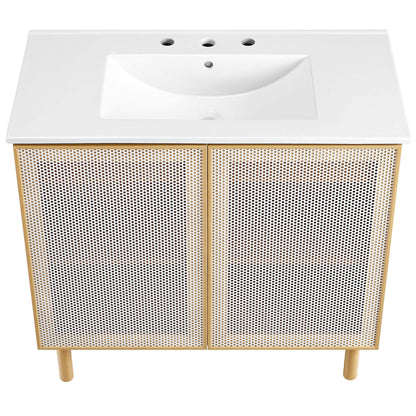 Modway - Calla 36" Perforated Metal Bathroom Vanity by Modway  Bathroom Vanities Brown - EEI-6678-WHI-OAK