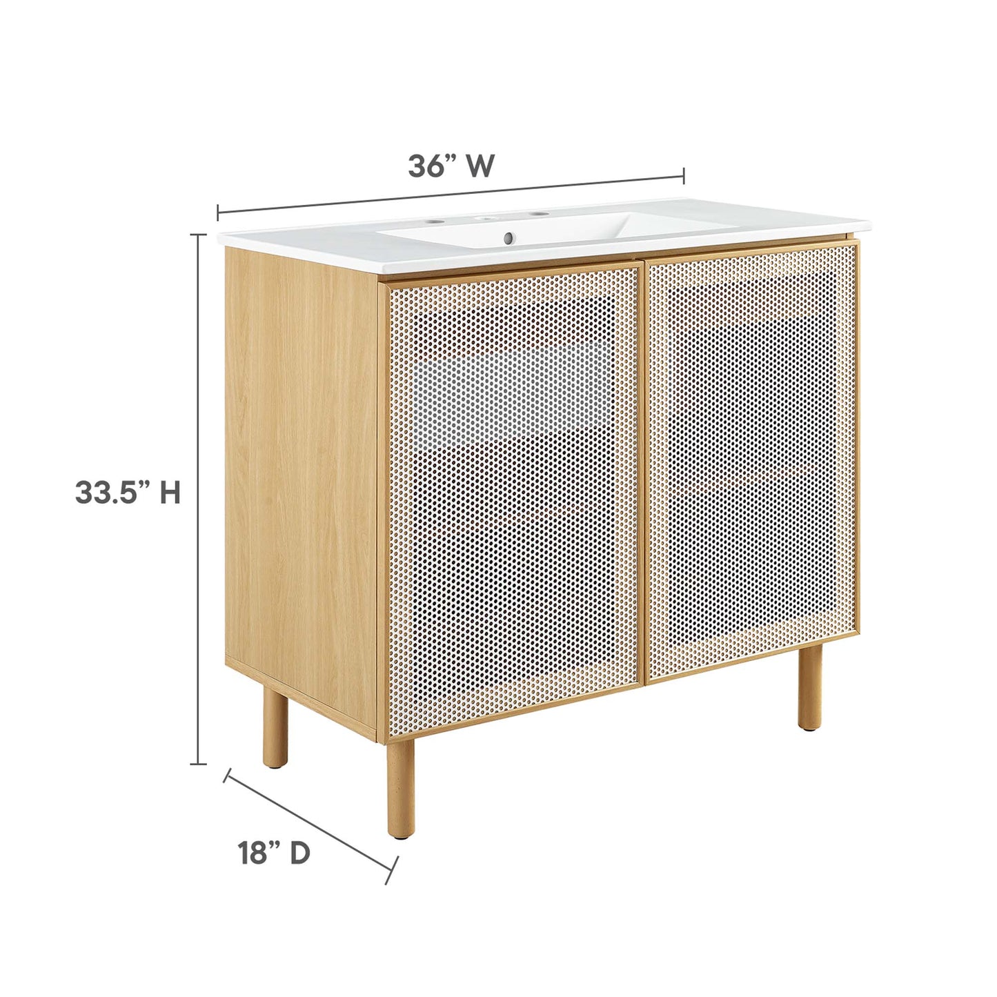 Modway - Calla 36" Perforated Metal Bathroom Vanity by Modway  Bathroom Vanities Brown - EEI-6678-WHI-OAK