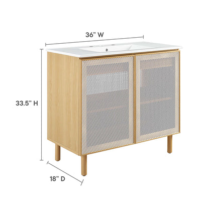 Modway - Calla 36" Perforated Metal Bathroom Vanity by Modway  Bathroom Vanities Brown - EEI-6678-WHI-OAK