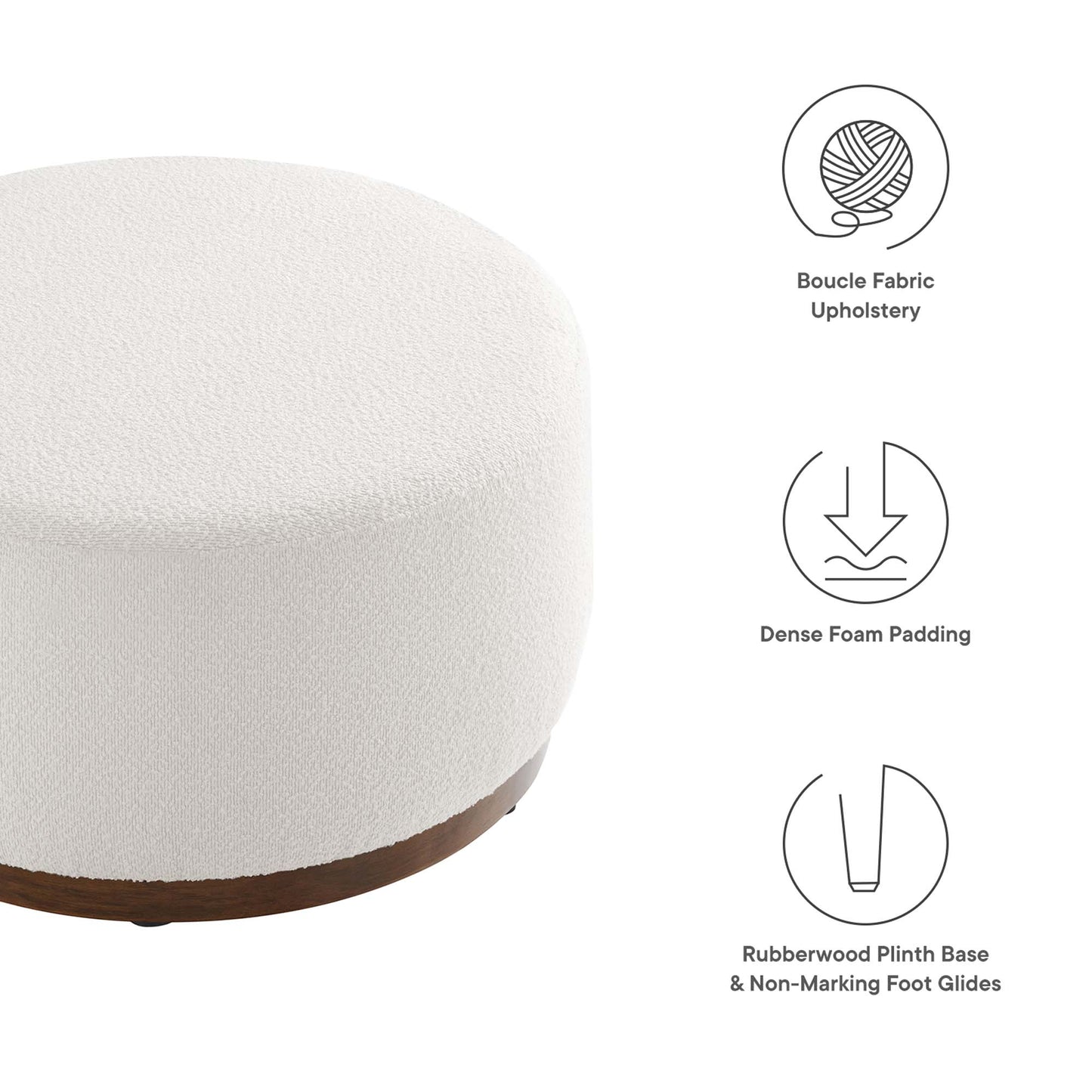 Modway - Tilden Large 29" Round Boucle Upholstered Ottoman by Modway  Living Room Sofas and Armchairs White - EEI-6681-CLO-WAL