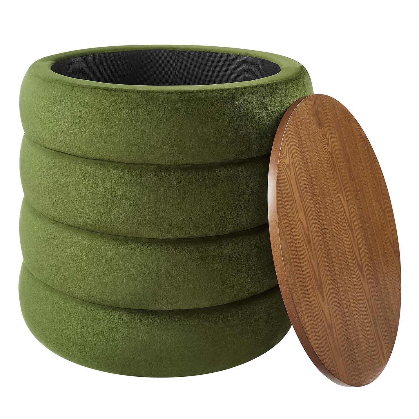 Modway - Mezzo Round Performance Velvet Storage Ottoman by Modway  Living Room Sofas and Armchairs Green - EEI-6684-MOG