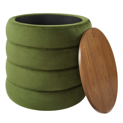 Modway - Mezzo Round Performance Velvet Storage Ottoman by Modway  Living Room Sofas and Armchairs Green - EEI-6684-MOG