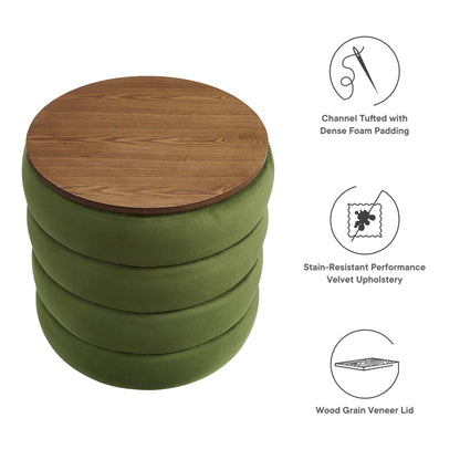 Modway - Mezzo Round Performance Velvet Storage Ottoman by Modway  Living Room Sofas and Armchairs Green - EEI-6684-MOG