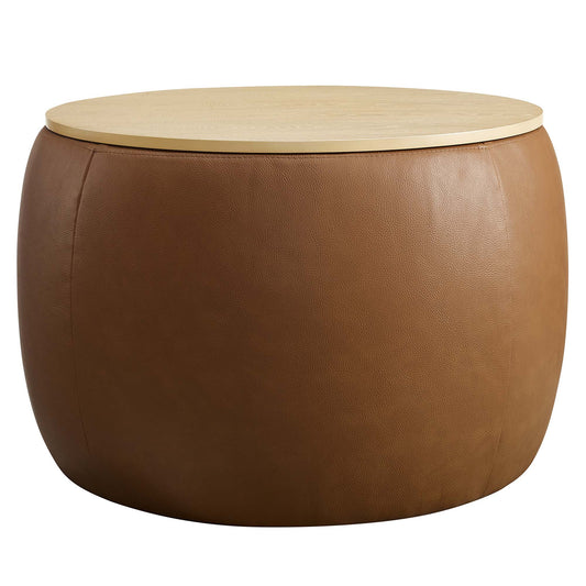 Modway - Perla Round Vegan Leather Storage Ottoman by Modway  Living Room Sofas and Armchairs Brown - EEI-6687-TAN