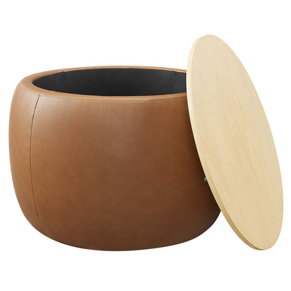 Modway - Perla Round Vegan Leather Storage Ottoman by Modway  Living Room Sofas and Armchairs Brown - EEI-6687-TAN