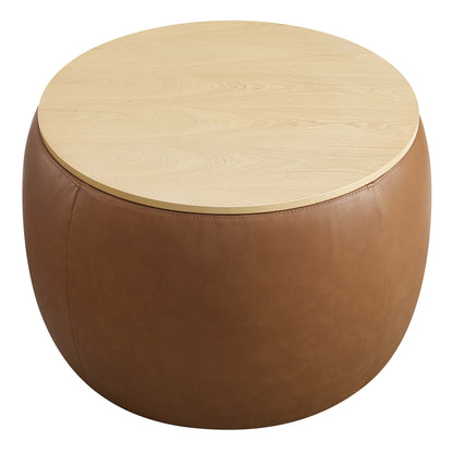 Modway - Perla Round Vegan Leather Storage Ottoman by Modway  Living Room Sofas and Armchairs Brown - EEI-6687-TAN