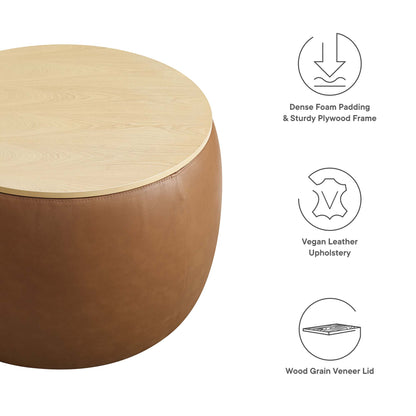 Modway - Perla Round Vegan Leather Storage Ottoman by Modway  Living Room Sofas and Armchairs Brown - EEI-6687-TAN