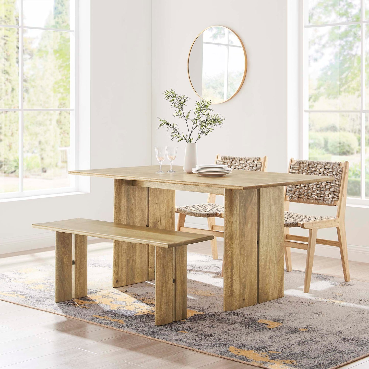 Modway - Amistad 60" Wood Dining Table and Bench Set by Modway  Bar and Dining Dining Sets Brown - EEI-6690-OAK