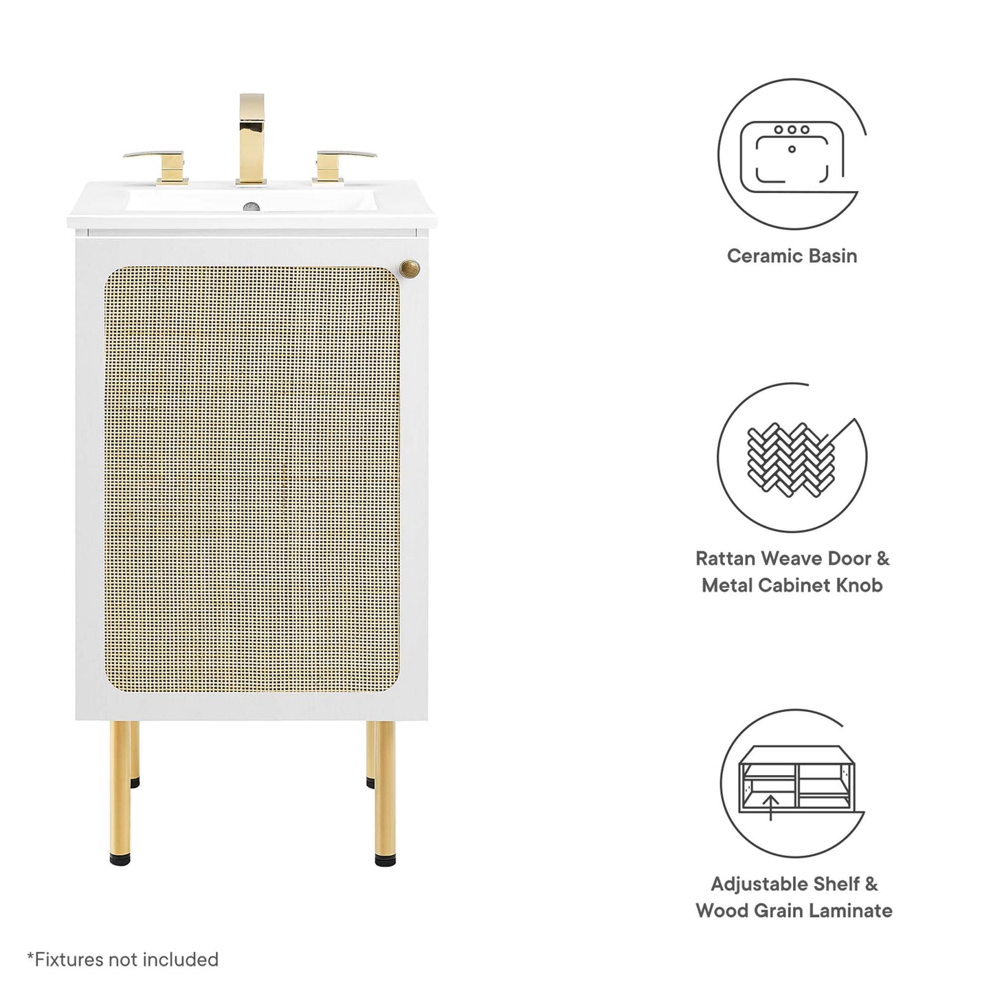 Modway Outlet Chaucer 18" Bathroom Vanity by Modway  Bathroom Furniture White White - EEI-6691-WHI-WHI