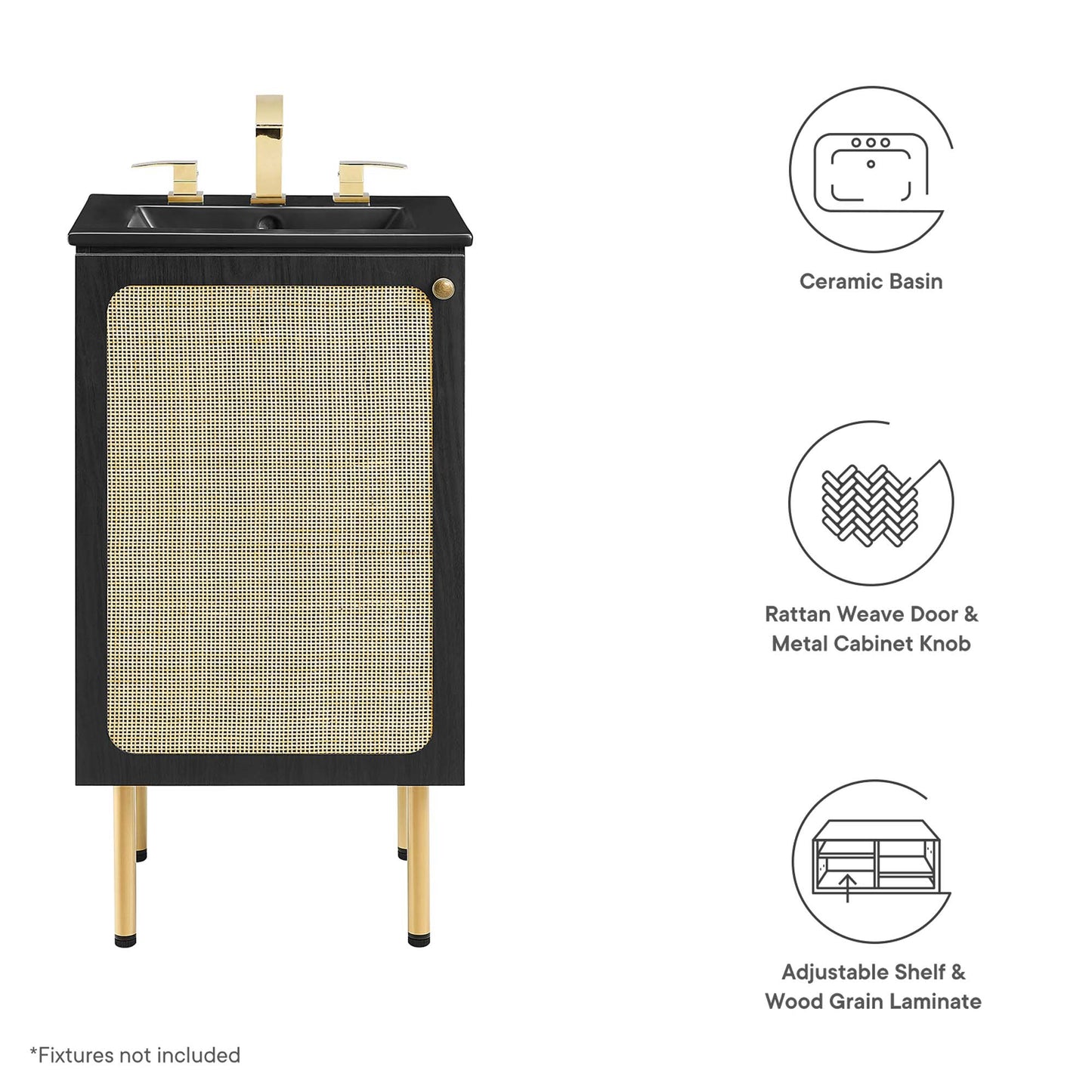 Modway Outlet Chaucer 18" Bathroom Vanity by Modway  Bathroom Furniture Black Black - EEI-6692-BLK-BLK