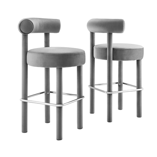 Modway Outlet Toulouse Performance Velvet Bar Stool Set of 2 by Modway  Bar and Dining Furniture Gray Silver - EEI-6710-GRY-SLV